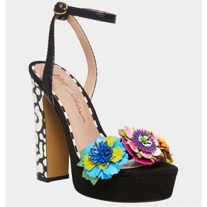 Betsey Johnson Black Floral Platform Heels